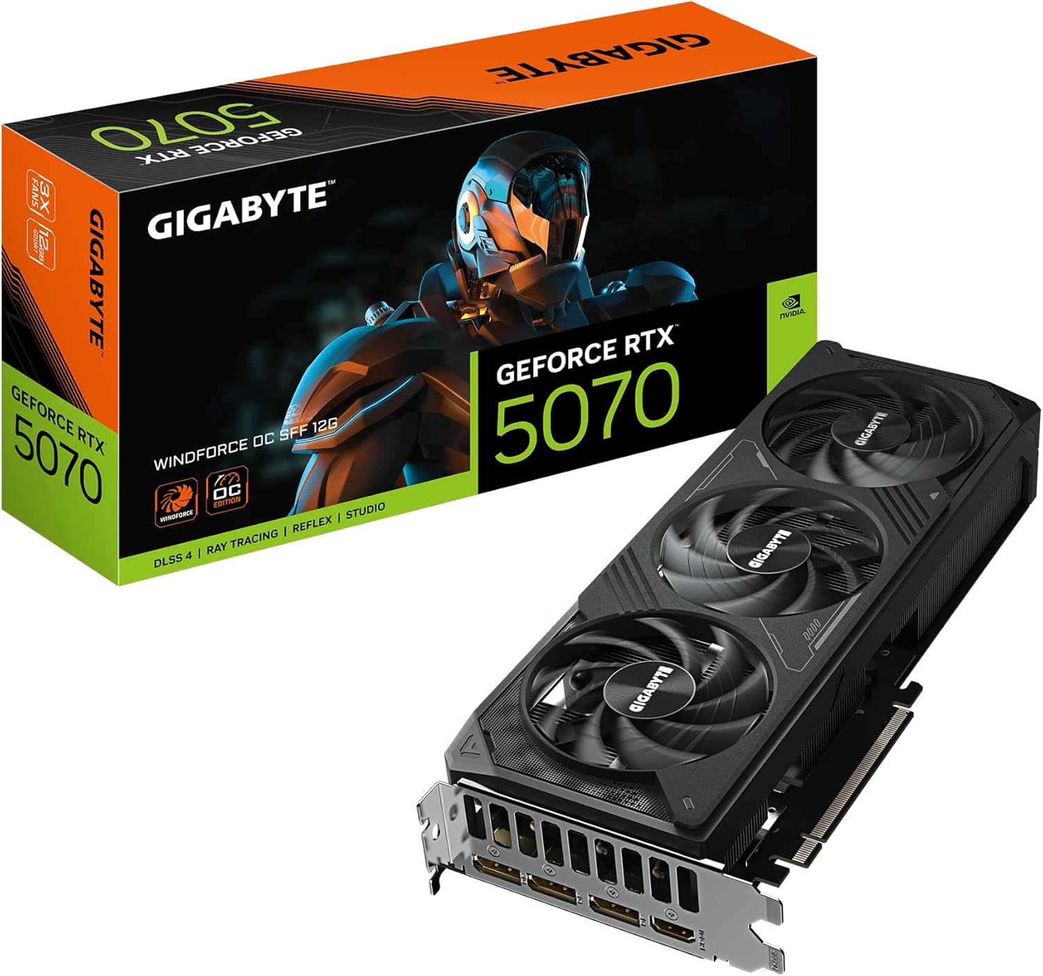 Gigabyte GeForce RTX 5070 WINDFORCE OC SFF 12G Graphics Card - 12GB GDDR7, 256 Bit, PCI-E 5.0, 2542 MHz Core Clock, 3 x DP 2.1a, 1 x HDMI 2.1b, NVIDIA DLSS 4, GV-N5070WF3OC-12GD